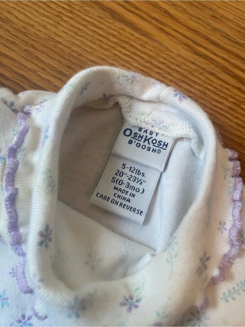 Y2K OshKosh B'gosh White Long-Sleeve One-Piece with Purple Floral Print